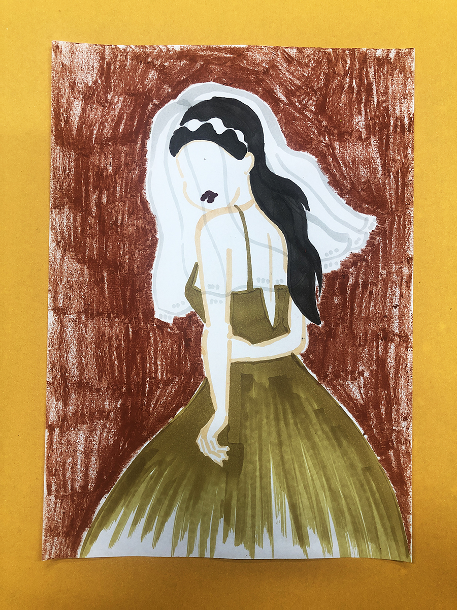 扁平画～戴头纱的少女